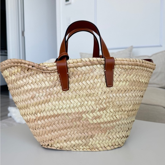 Celine Teen Classic Panier Palm leaves raffia calfskin beach tote bag - Picture 3 of 9